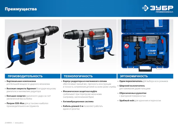 Перфоратор ЗУБР АВТ SDS-Max ЗПМ-45-1350 ЭВ Профессионал — изображение 3